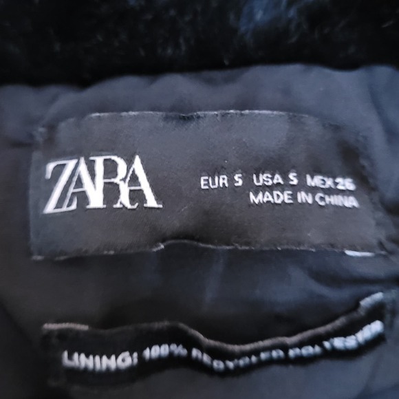 Zara Black Faux Fur Mock Neck Cropped Heavy Winter Jacket - Picture 13 of 13